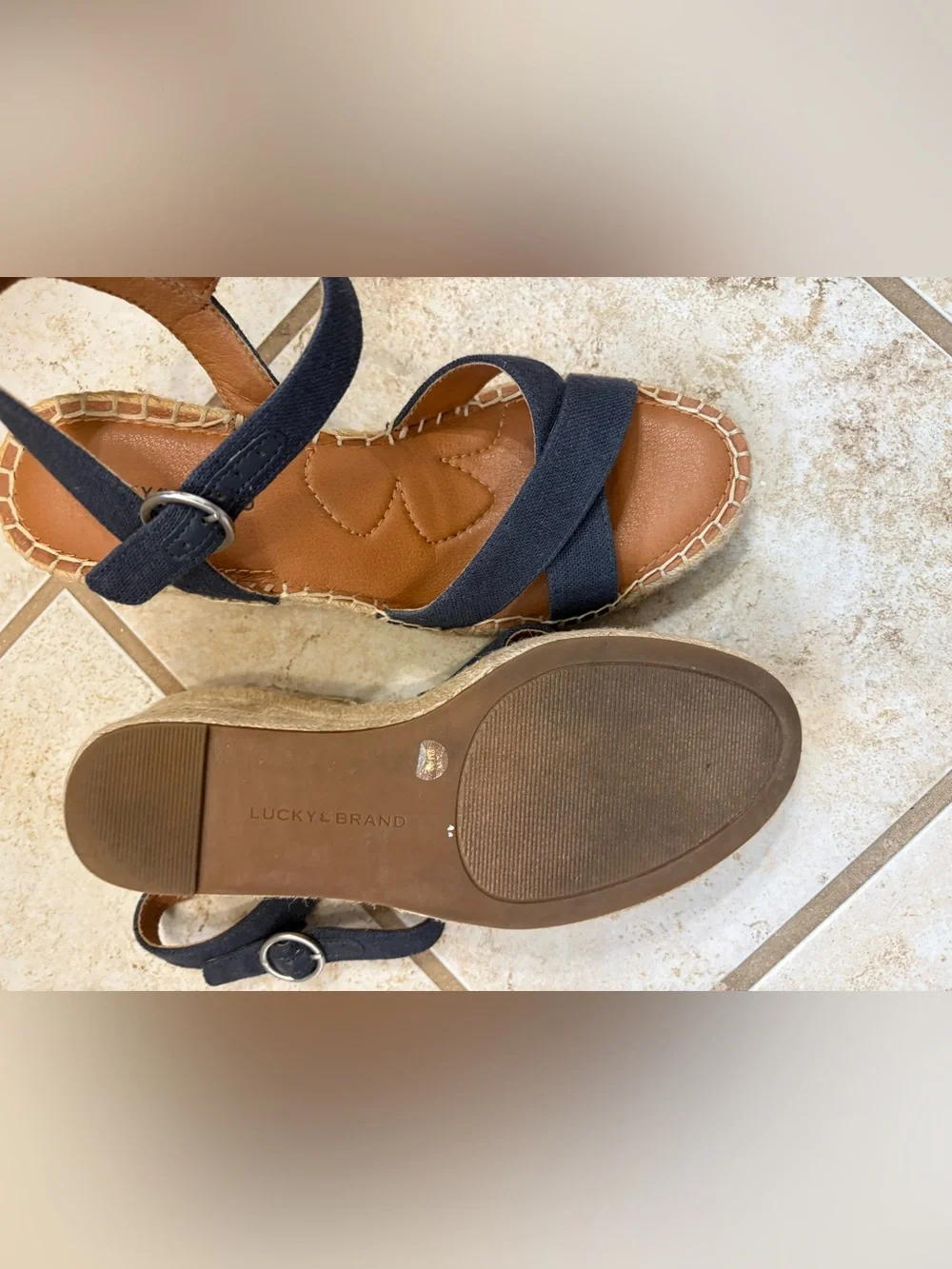 Lucky Brand Navy Espadrille Wedge Sandals with Ankle Strap